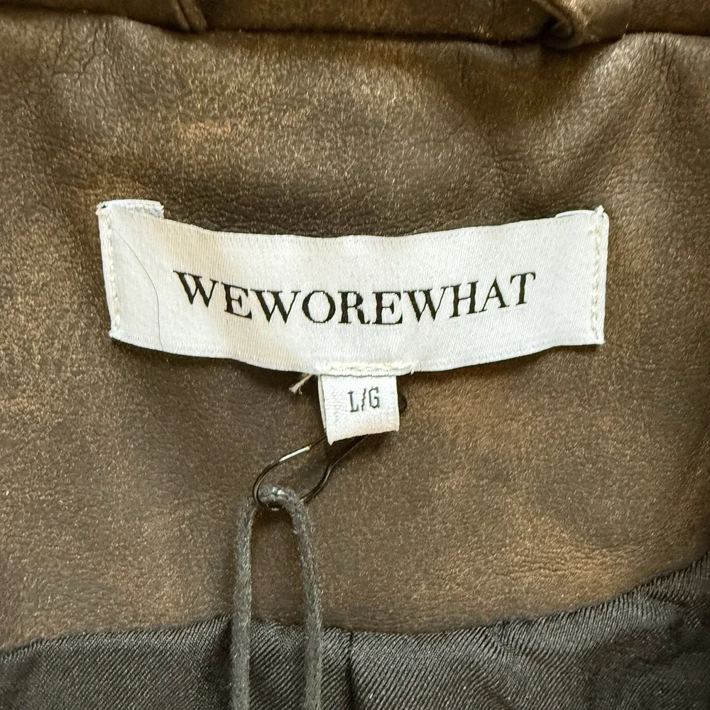 NWT WeWoreWhat Size Large Patina Cropped Blazer Brown Faux Vegan Leather Revolve